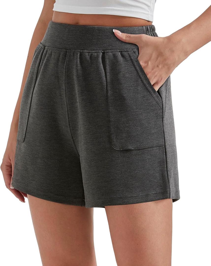 OMKAGI Athletic Sweat Shorts Women High Waisted Summer Lounge Shorts with Pockets (X-Small, 331-dark Grey)