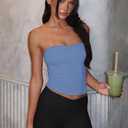 LASLULU Womens Sexy Tube Top Backless Strapless Bandeau Sleeveless Summer Y2K Cute Going Out Basic Crop Tank Top (Blue, M)