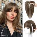Bangs Hair Clip, 100% Real Human Hair 3603D Cover Clip in Bangs with Toppers HairPieces for Woman Fake Bangs Hair Extensions for Daily Wear(Light Brown)