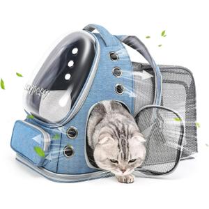 Expandable Cat Backpack, Cat Bubble Backpack Carrier for Carrying Cats, Pets and Small Dogs, Airline-Approved, Designed for Travel, Hiking, Walking, Car Blue