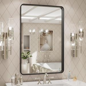 LOAAO 20X30 Inch Black Metal Framed Bathroom Mirror for Wall, Matte Black Bathroom Vanity Mirror Farmhouse, Large Rounded Rectangle Mirror, Anti-Rust, Hangs Horizontally or Vertically