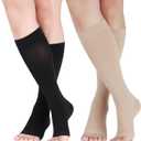 LIN PERFORMANCE 15-20 mmHg Compression Socks for Women and Men Knee High Open Toe Medical Compression Stockings for Travel Daily