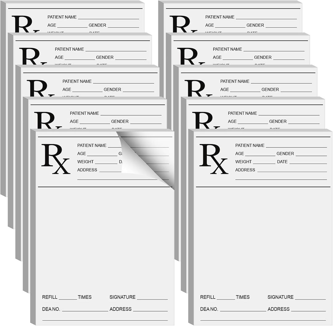10 Pack Prescription Pad for Doctor Pharmacist Rx Notepad 100 Sheets Doctor Prescription Paper Per Pad Pharmacist Memos for Office Working Gift