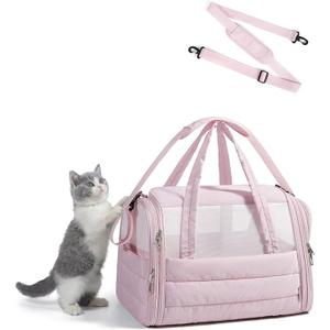 BAGSMART Cat Carrier: Soft-Sided Pet Carrier for Small Medium Cats Dogs Puppy Quilted Collapsible Puffy Travel Bag Up to 20 Lbs Pink