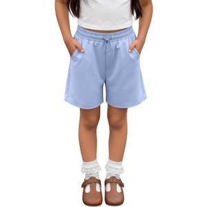 Girls' Bermuda Shorts | Wide Leg, Elastic, Loose Fit, with Pockets, Cord Lock, Sweat Shorts, Athletic, Sports, Back to School, Play, Casual