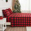 Softan Christmas Fleece Sheets Full Size, Flannel Like Soft, Velvet Polar Microfleece Sheets for Winter, Red Buffalo Plaid