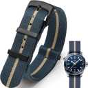 Military Ballistic Nylon Watch Band Heavy Buckle 18mm 20mm 22mm 24mm Thick G10 Premium Nylon Watch Bands Smart Watch Replacement Band Strap for Men Women (Dark Blue Beige(Black Buckle))