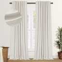 100% Blackout Shield Faux Linen Blackout Curtains for Bedroom 84 Inches Long, Back Tab/Rod Pocket Room Darkening Drapes for Living Room 2 Panels Set, 50" W x 84" L, Cream
