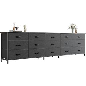Huuger 78.7 inch Long Dresser for Bedroom, 15 Drawer Fabric Dresser for Closet, Large TV Stand for 65, 75, 85 inch TV, Wide Chest of Drawer with Storage, 78.7" W x 12.9" D x 26.7" H, Black