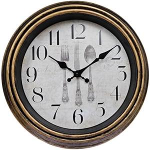WOOPHEN Vintage Wall Clocks, 10" Silent Non Ticking Retro Wall Clock Quality Quartz Battery Operated Round Decorative Easy to Read for Home Kitchen Living/Dining Room Bedroom Office Classroom(Bronze)