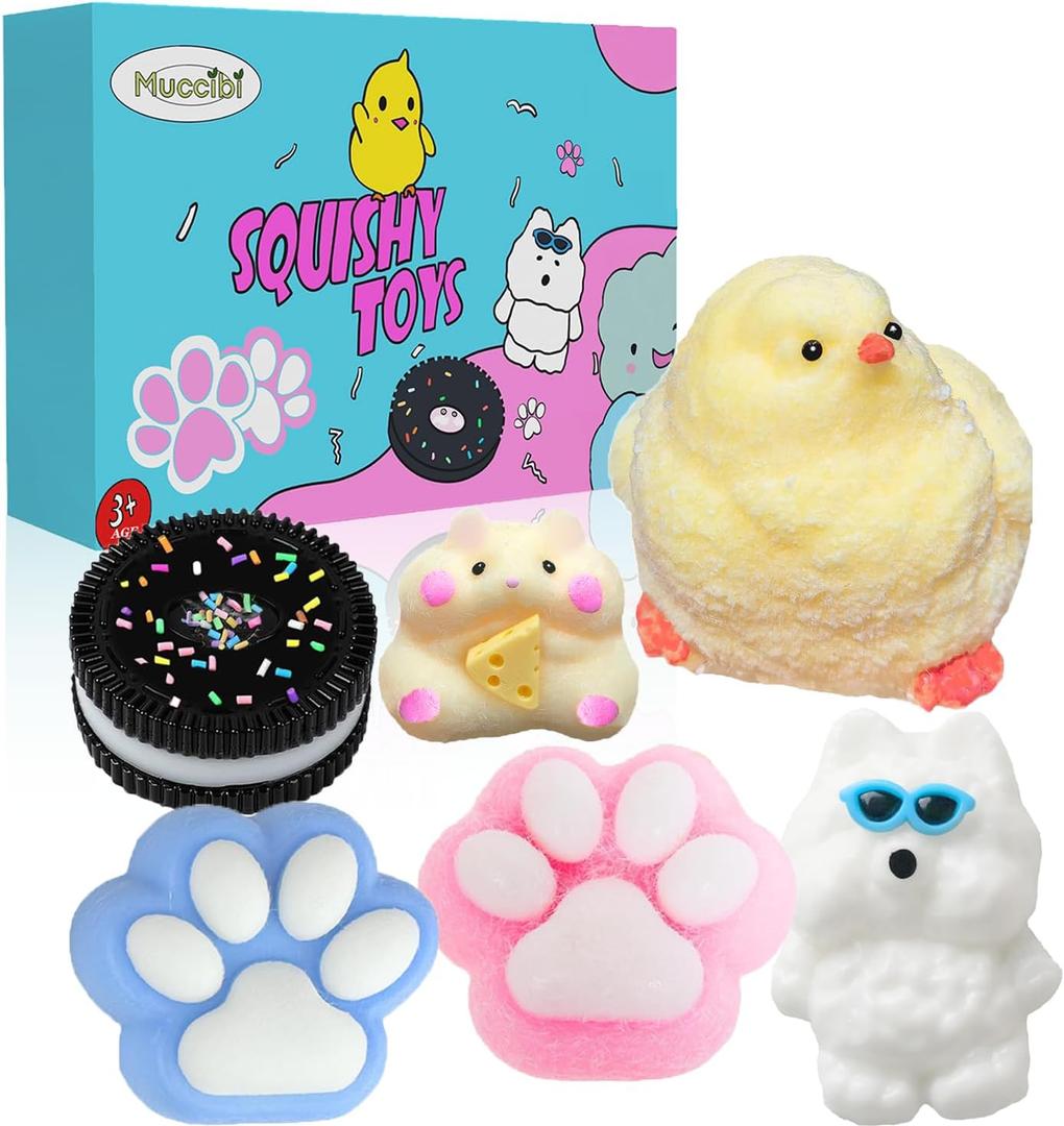 Taba Squishy paw Toys 6Pcs-Ultra-Soft Squishy Stress Relief Toys for Kids Adults,Anxiety Relief Party Favors Gifts for Girls & Boys, Kawaii Cookies Sensory Toys