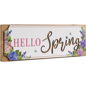 Layering Hello Spring Sign, Wooden Spring Wall Art Table Top Shelf Desk Mantel Home Decorations Indoor, March Seasonal Wood Bathroom Kitchen Living Room Office House Farmhouse Decor (white-1)