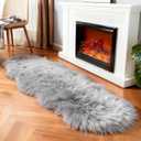 Linmopm Faux Fur Rug Sheepskin Shag Fluffy Fuzzy Grey 2x6 ft Runner Rugs for Bedroom Bedside Bed Floor Living Room Plush High-Density Cushion Carpet Super Sofa Cover