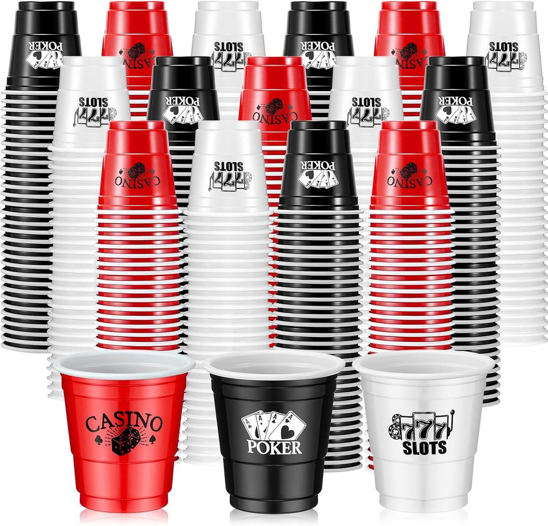 Ziliny 150 Pcs Casino Party Cups 2 oz Plastic Shot Glass Poker Tumbler for Event Wedding Decorations Casino Poker Game Themed Supplies