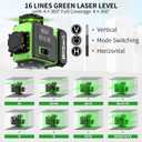 16 Line Laser Level, 4x360° Green Laser Leveler, ±4° Auto Self Leveling, 2x4800mAh 48H Runtime Batteries, Long Range Remote, Laser Level Kit with Tripod and Hard Case for DIY & Renovation