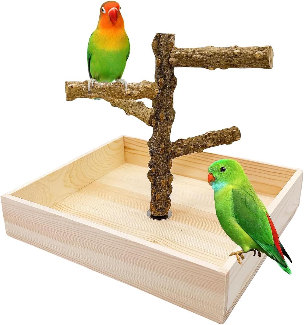 Hamiledyi Bird Perch Stand Playground Parrot Playground Tabletop Natural Wooden Perch PlayStand Platform Toys for Parrots Parakeets Lovebirds Canaries Cockatiels Conure