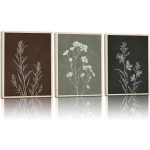 3Pcs Minimalist Plant and Flower Wall Art Modern Minimalist Style Plant and Flower Poster Image Print Gallery Home Decor Painting Suitable for Living Room Bedroom Bathroom 16x24 in Ready to Hang