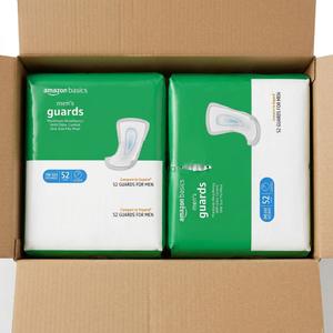Amazon Basics Men's Incontinence Guards, Maximum Absorbency, Moisture-Wicking with Odor Protection, One Size Fits Most, 104 Count (2 Packs of 52)