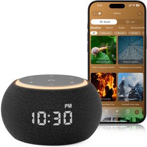 Hotmoon Alarm Clock with Sound Machine for Sleep, Luna Pro Dual-Stage Smart Alarm, 507 Sounds & 10 Healing Frequencies (108-963Hz), Pink Green Brown White Noise for Sleeping Adults Meditation, Plug In (Medium, Black)
