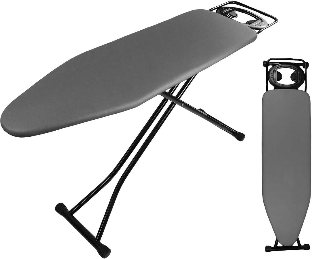 Ironing Board Full Size, Heat Resistant Cover Iron Board with Steam Rest, Ultra Thick Padding, Height Adjustable Heavy Sturdy Metal Frame Legs Ironing Stand,Non-Slip Foldable (54"x13", Round Rest)