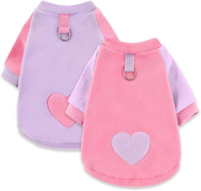 AXIIJGL 2 Pack Cozy Fleece Valentines Dog Sweaters with Heart Pattern Cute Puppy Sweater for Small Dogs Cat Apparel LDachshund Turtleneck Sweatshirts for Winter Outfits, Size: L