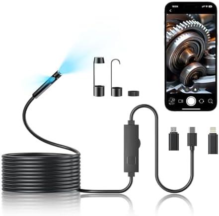 DualLens Endoscope Camera with Light,1920P HD Inspection Camera for Automotive & Home, IP67 Waterproof Borescope with Semi-Rigid Snake Cable,Detects Pipe Clogs,Engine Issues-16.5FT for iPhone Android
