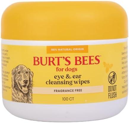 Burt's Bees for Pets Eye & Ear Cleansing Wipes for Dogs, Fragrance-Free, 98% Natural Origin Formulas, Gentle Spot Cleaning Sheets for Dog Eyes and Ears, 100 Count