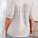 Ficerd Women's Plus Size Puff Short Sleeve Tunic Tops Crew Neck Pleated Blouses Summer Casual T Shirt Blouse 1X-5X (White, XL)