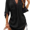 Blooming Jelly Womens Bathing Suit Cover Ups Bikini Swimsuit Coverup Drawstring Beach Dress Shirt (Large, Black)