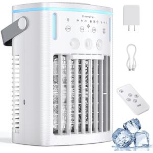 Portable Air Conditioners,3-Speed Small AC Fan, Portable Air Cooler with Remote,Timer function,7-Color Night light,3-Level Mist modes for Bedroom,Office,Room,Camping.