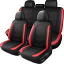 Car Seat Covers Full Set,Leather Seat Covers,Breathable and Sporty Car Seat Cover,Universal Fit Anti-Slip Seat Covers for SUV Cars Sedan and Truck(Full Seat,Black+Red,N2)