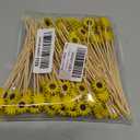 120 Pcs Sun Flower Cocktail Picks 4.7" Drinks Fruits Hawaiian Party Food Garnish Skewer Sticks Halloween Decorations Supplies Cowboy Handmade Bamboo Toothpicks