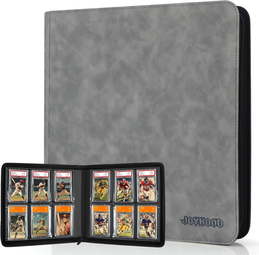 60 Pockets Graded Card Binder, PSA Slab Holder Binder, Graded Card Storage Album for PSA and CGC Slabs (6 Pockets, Gray)