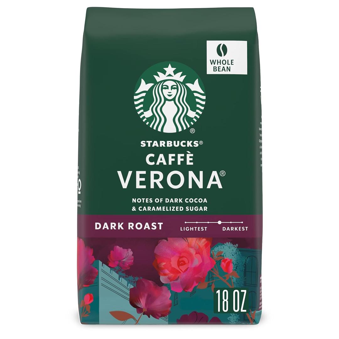 Starbucks Whole Bean Coffee, Dark Roast Coffee, Caff Verona, 100% Arabica, 1 bag (18 oz) (EXP 04/28/26)