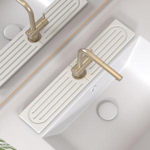 Stone Faucet Mat for Kitchen Sink, Water Absorbing Sink Water Splash Guard, Fast-Drying Kitchen Sink Faucet Mat, Durable Protector and Stone Drying Mat for Kitchen Counter & Bathroom Sink (20" x 4", White Gray Style 2)