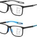 Missfive 2 Pack Upgraded Bend-Proof Multifocus Progressive Reading Glasses Men, TR90 Sporty Frame & Metal Spring Hinge, No-Line Multifocal Anti Blue/UV Near-Mid Workplace Readers 2.0x