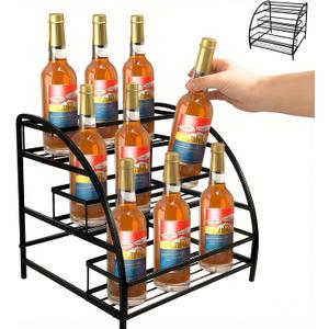 Cididu Coffee Syrup Organizer Rack, 9-12 Bottles Syrup Stand Holder for Countertop, 3 Tier Metal Small Wine Rack, Bottle Storage Shelves for Coffee Bar Station, Kitchen, Spice, Soda, Dressing
