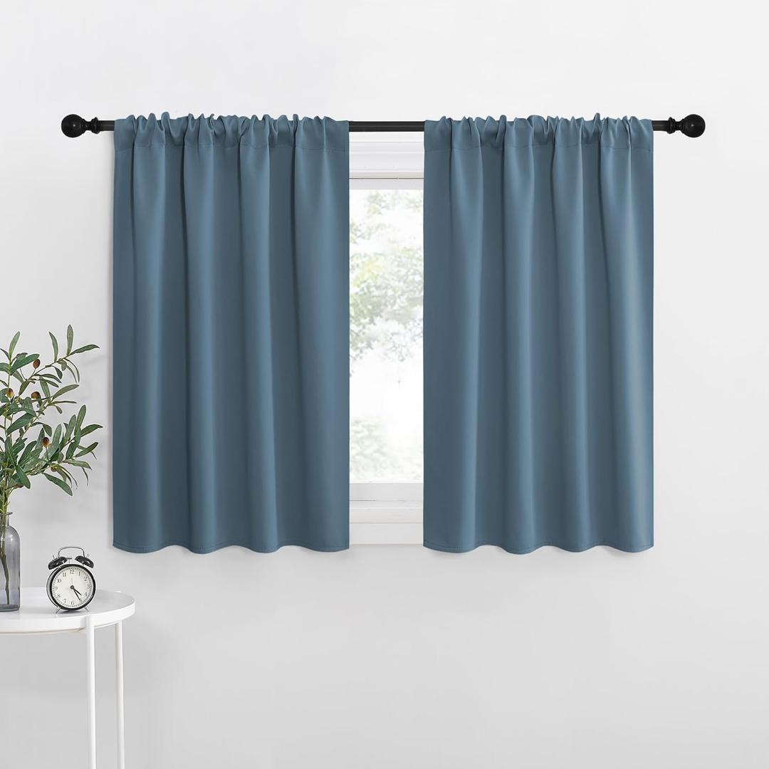NICETOWN Blackout Curtains for RV Windows, Smoky Blue, 29" by 20", 2 Panels, Room Darkening Window Curtain Panels, Easy-Care Solid Thermal Insulated Draperies/Drapes for Daughter Room