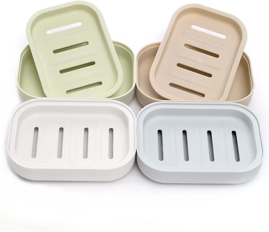 3 Pack Plastic Soap Dish, Soap Container, Double Layer Draining Soap Holder for Shower, Bathroom or Kitchen, C-0060