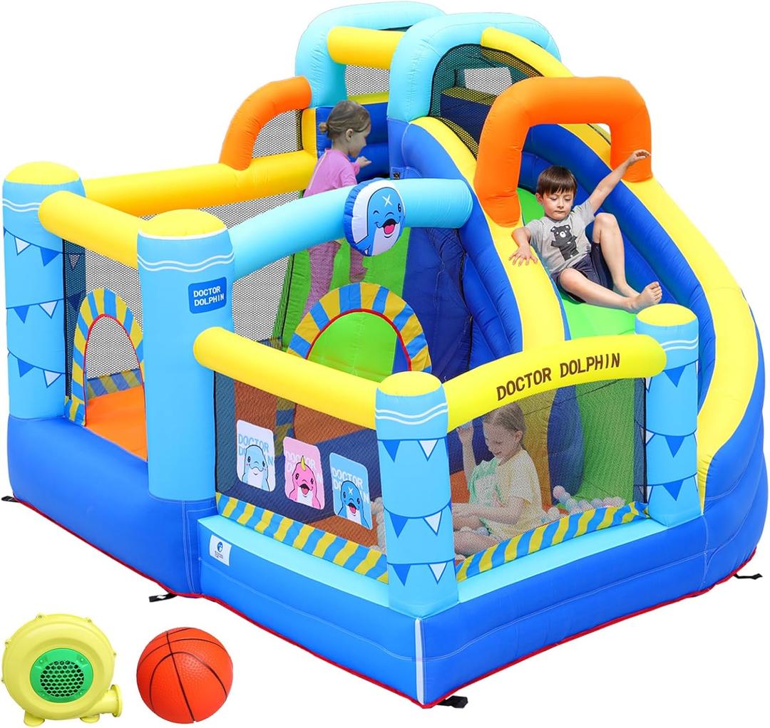 Doctor Dolphin Inflatable Bounce House for Kids, Indoor Bouncy House, Inflatable Bouncy Castle, Kids Bounce House with Slide, Jump House Outdoor for Party Gift Backyard