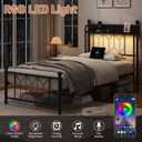 Kiivakii Metal Twin Bed Frame with Charging Station and LED Lights, Black