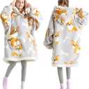 Bedsure Wearable Blanket Hoodie, Sherpa Hooded Blanket Printed for Adult & Kids as Gifts for Women, Mom Gifts Sherpa Hoodie, Kids, Corgi, Silver Grey