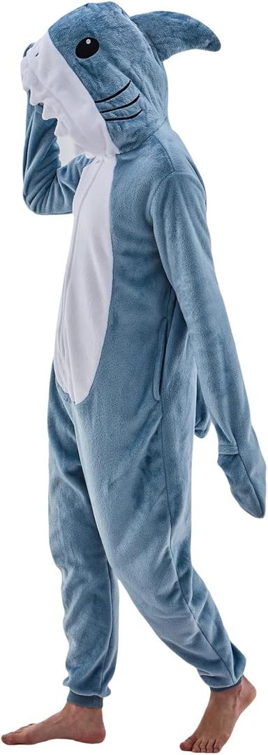 Unisex Adult Onesie Pajamas Animal One Piece Snug Fit Halloween Costume Sleepwear Homewear (Shark) XL