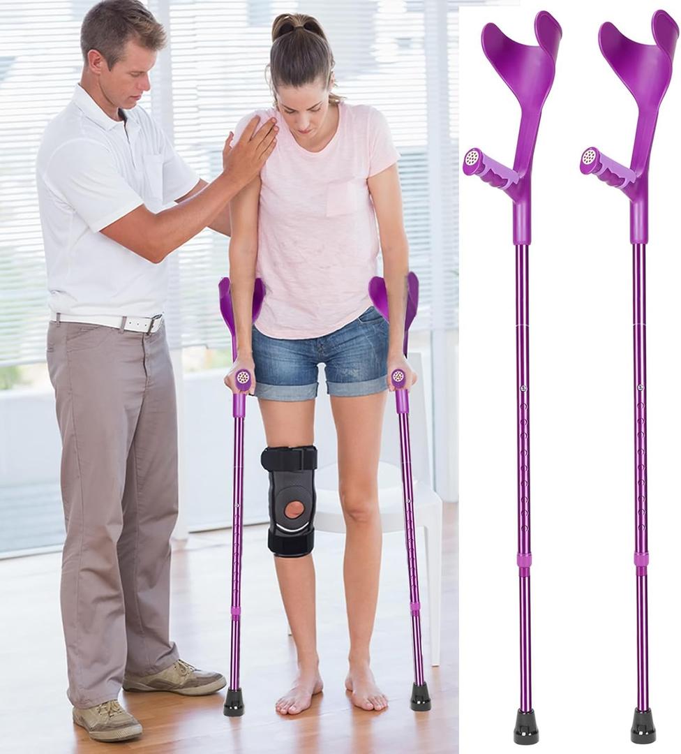 Forearm Crutches Pair Folding Crutches Lightweight Adjustable Crouches for Walking,Rubber Handles, Comfortable, Non-Slip Crutches for Adults(Violet) (20.1*4.7*4.3*IN)