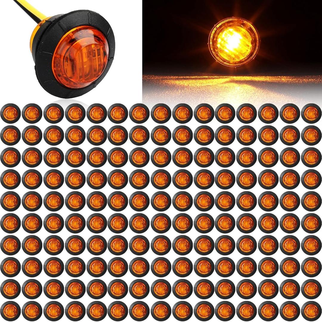Treela 150 Pieces 3/4 Inch Round Mini Surface Mount LED Side Marker Lights Trailer Side Marker Lights for Truck Boat SUV ATV Bike Marine(Amber)