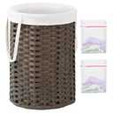 SETVSON 34.3 Gal (130 L) Large Laundry Hamper Laundry Basket Round Handwoven Wicker Laundry Baskets Rattan Laundry Basket with Removable Bag Handles 2 Mesh Bags for Living Room Bedroom Gray (No Lid)