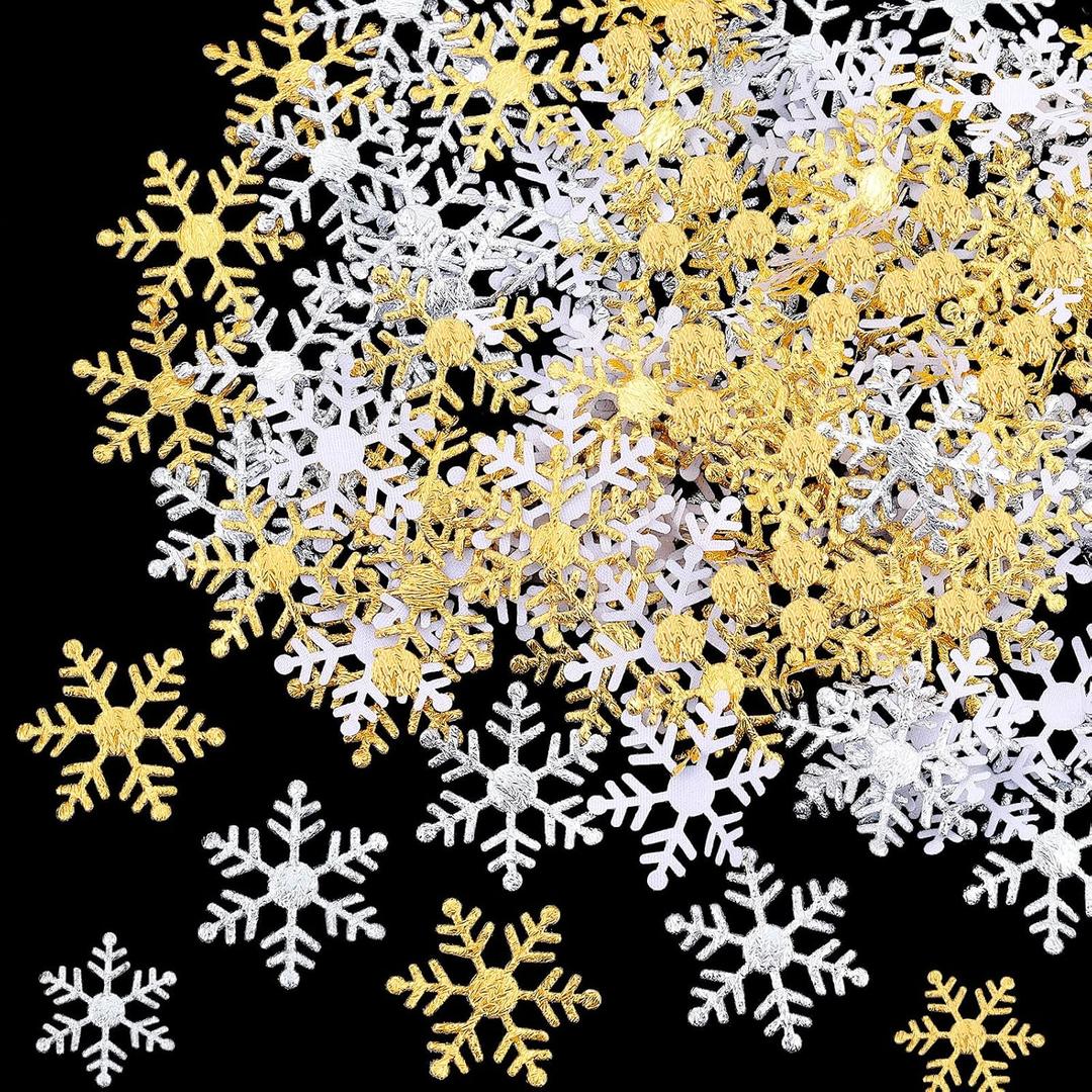 1600 Pieces 3 Size Winter Snowflake Confetti Snowflake Glitter Confetti Table Decor for Winter Party Wonderland Party Supplies DIY Craft Christmas Xmas(Gold, Silver)