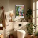 JPDSIIPXZ Funny Cat Bathroom Canvas Wall Art Colorful Tabby Cat on Toilet Picture Wall Decor Animals Reading Newspapers Painting Canvas Prints Dopamine Botanical Poster Artwork for Bathroom Restroom