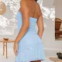 Women Summer Strapless Tube Mini Dress Sexy Backless Slit Ruffle Hem Party Short Dresses for Cocktail Date Night (M)