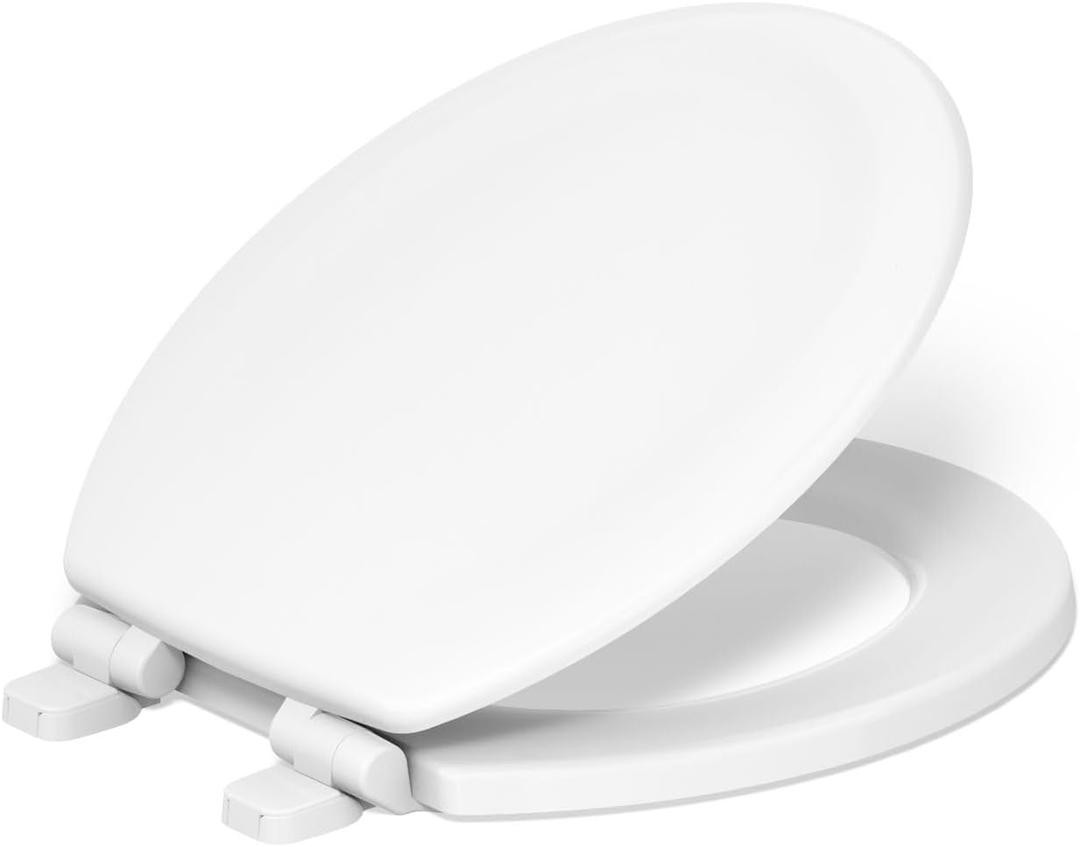 KOHLER Stonewood Quiet-Close, Round Toilet Seat Soft Close, Durable Wood, Easy Installation, Universal Fit, Home Essentials, White Finish, K-20467-0